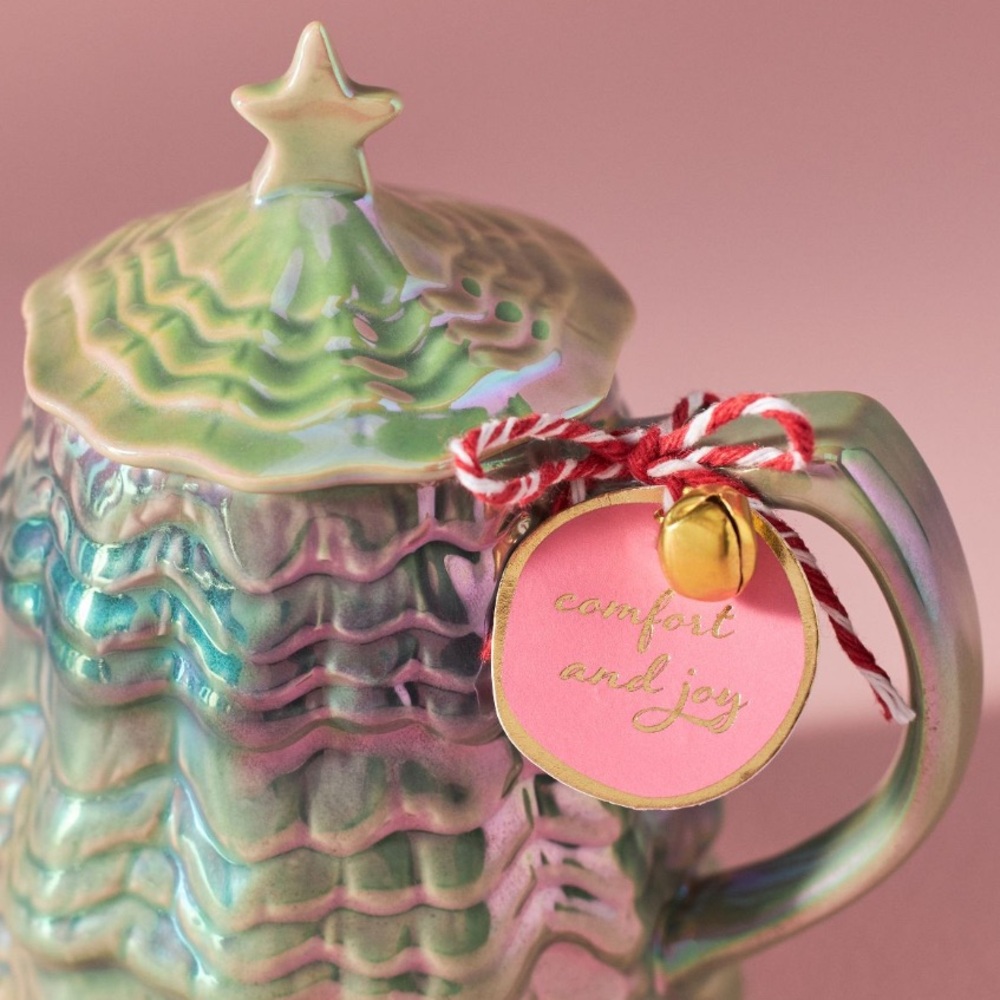 Merry Luster Christmas Tree Mug w lid Green - Picture 2 of 5
